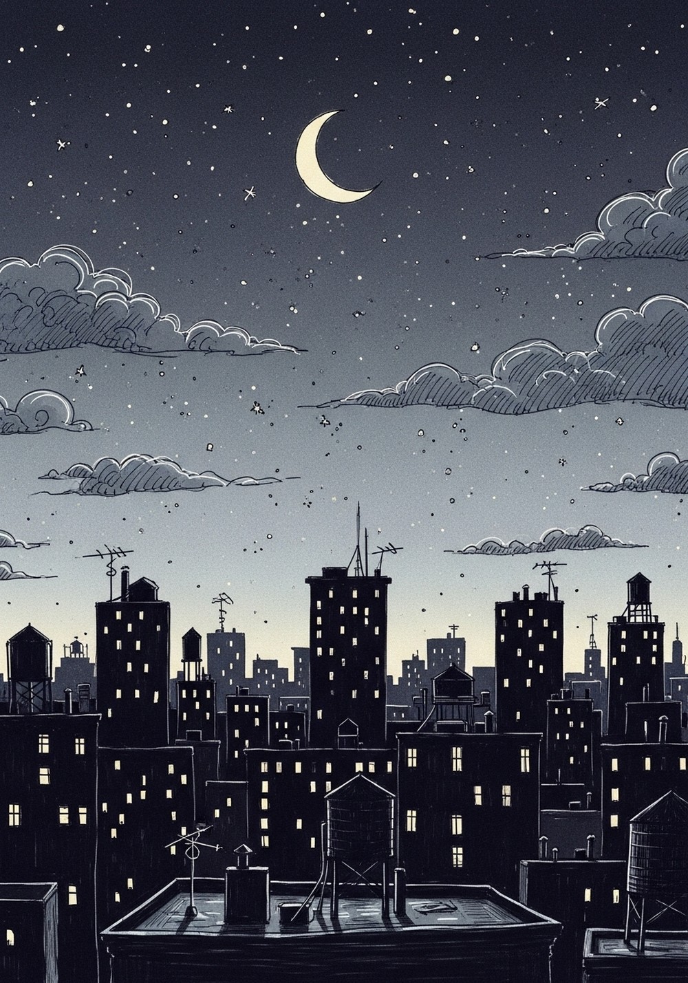 Dreamy Night City Skyline