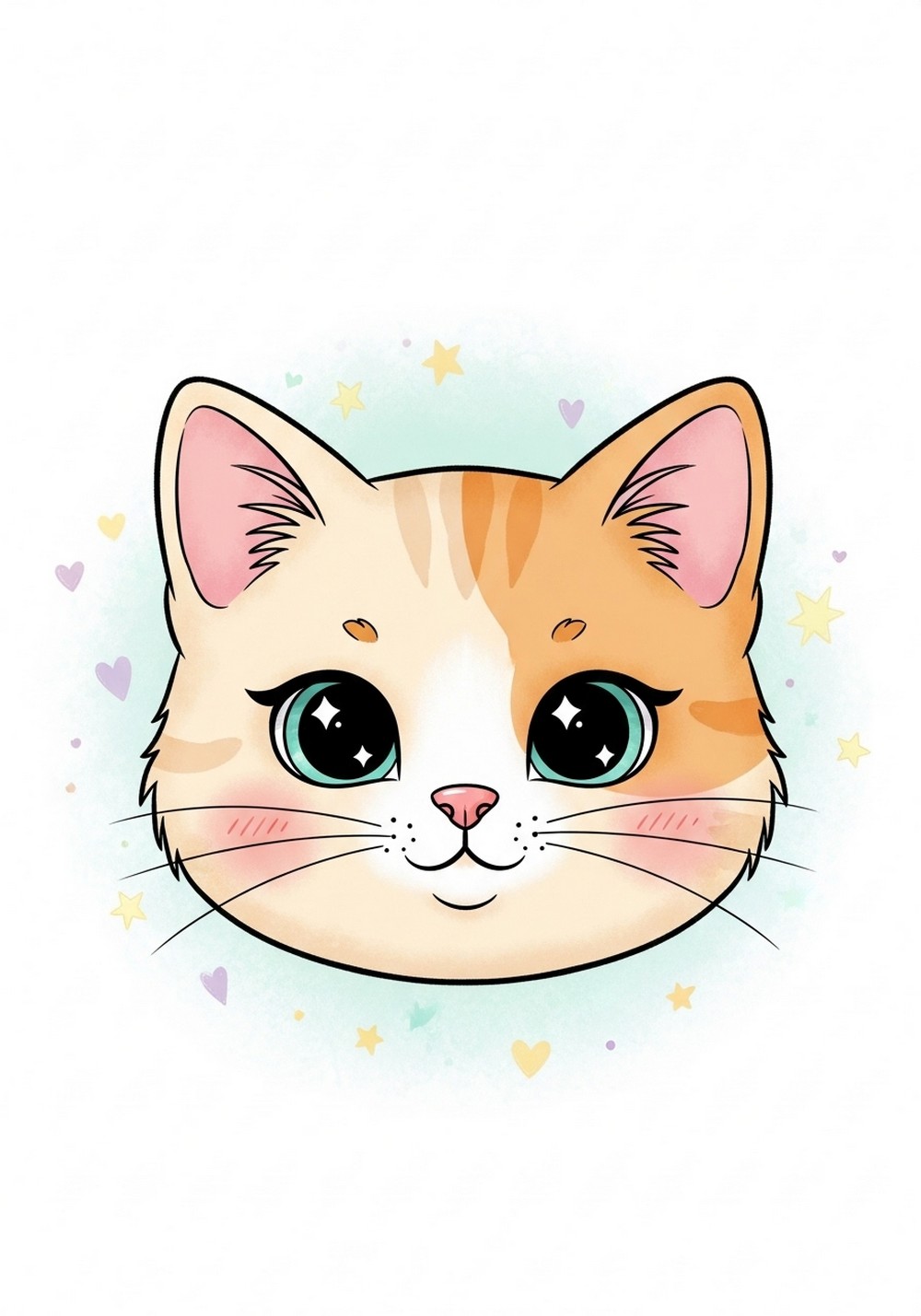 Easy Colored Cat Face Drawing