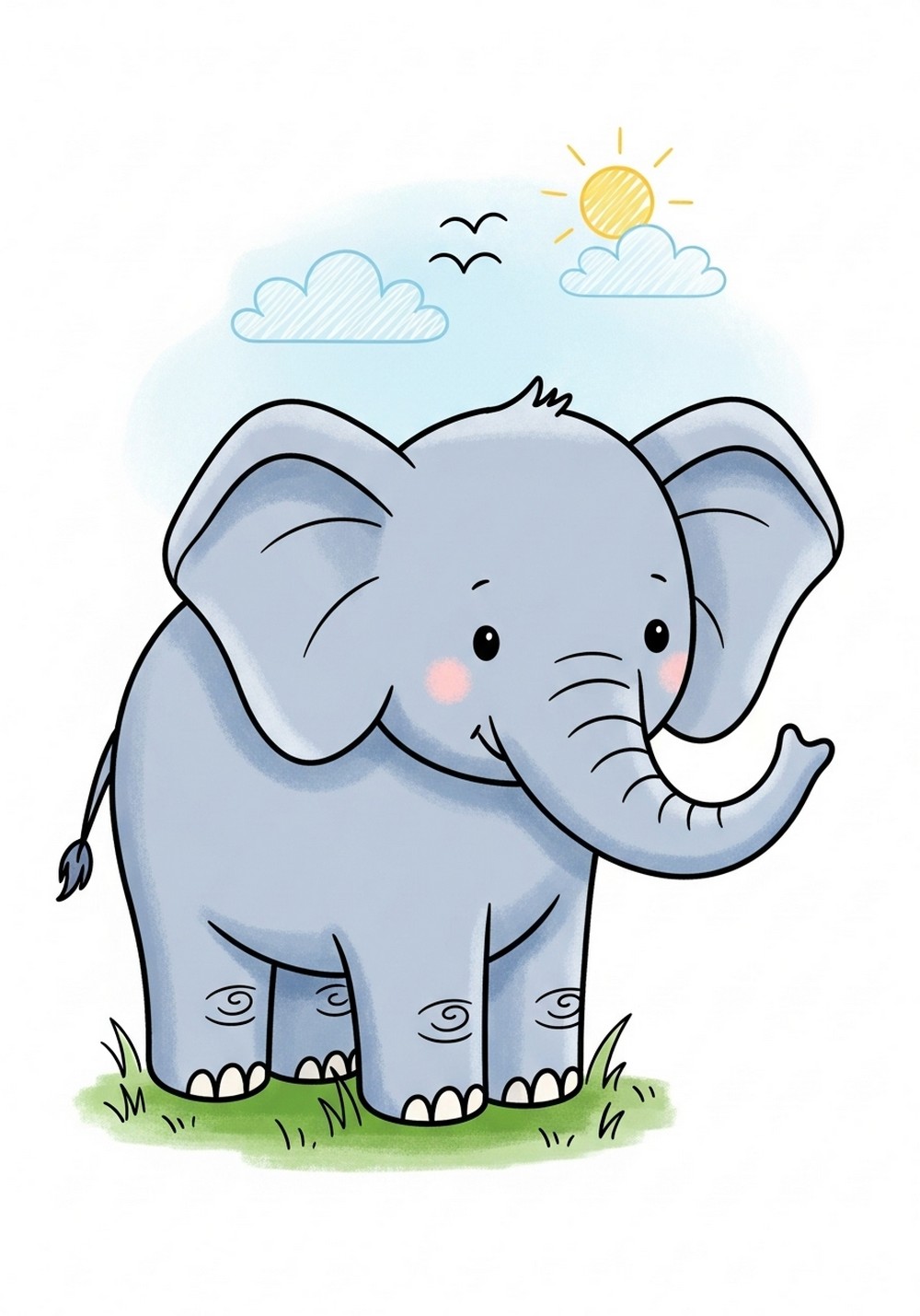 Easy Colored Elephant Drawing