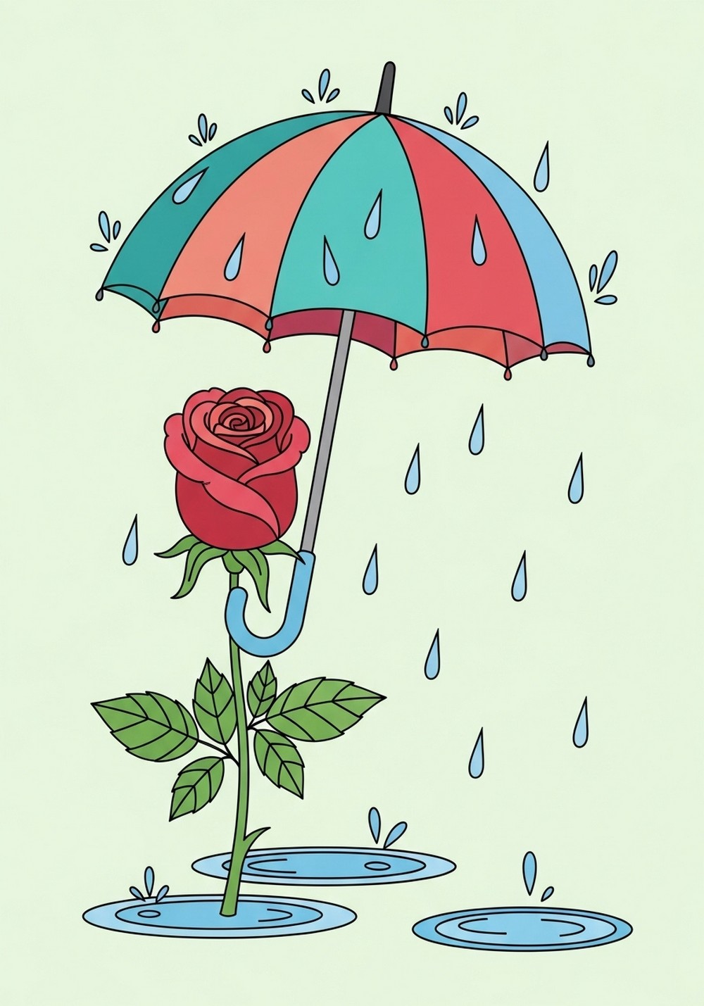 Easy Rose With Umbrella In The Rain
