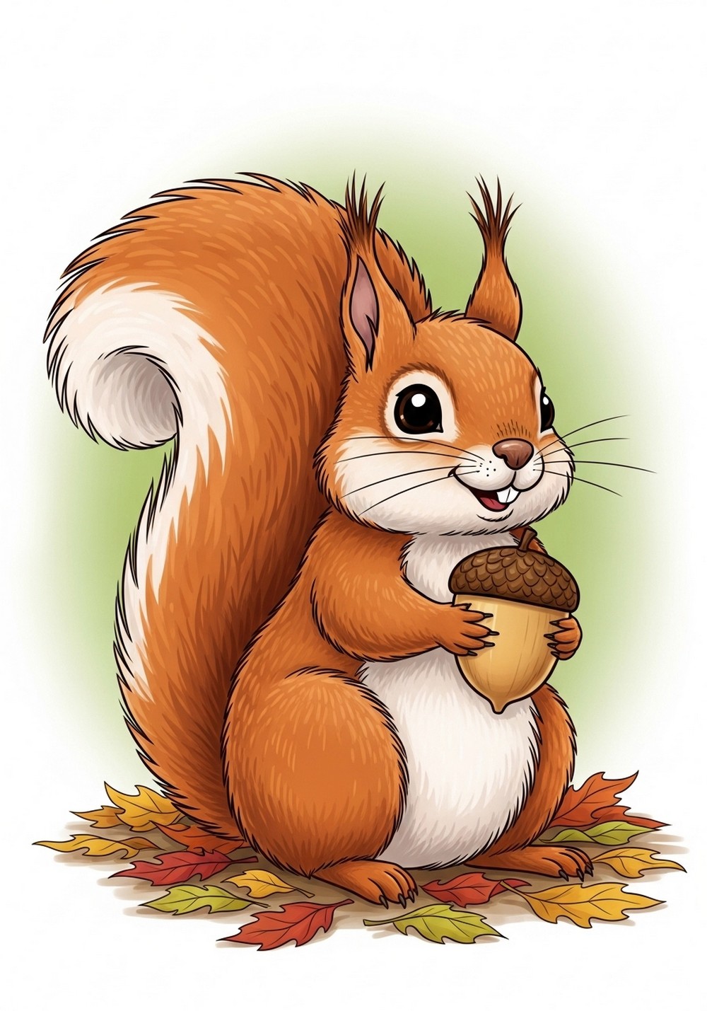 Easy Squirrel With Acorn Drawing