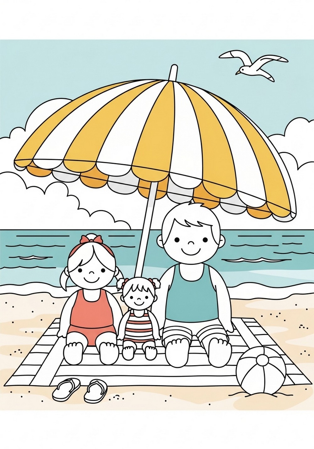 Family Under A Big Beach Umbrella