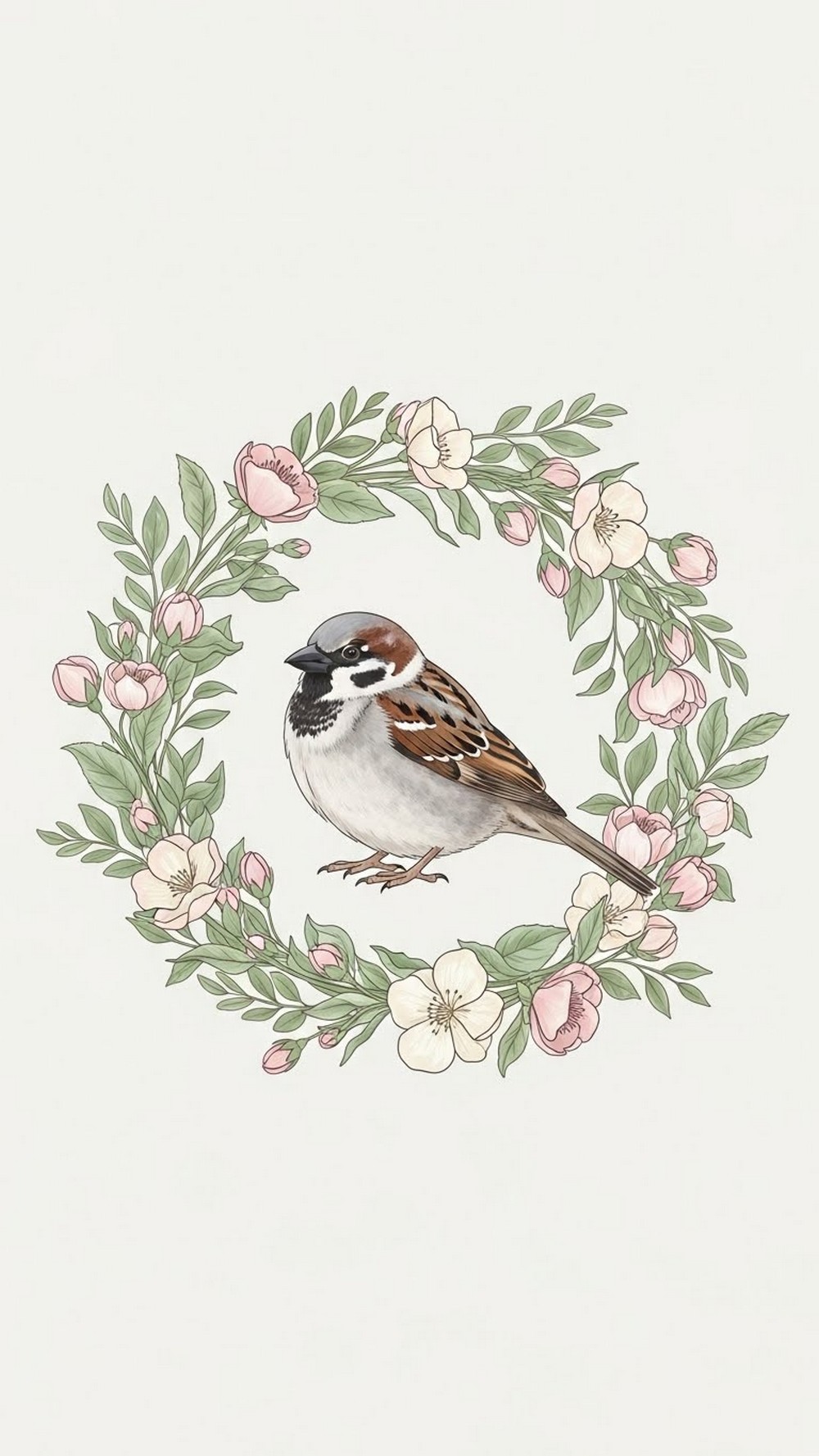 Floral Wreath Sparrow Portrait