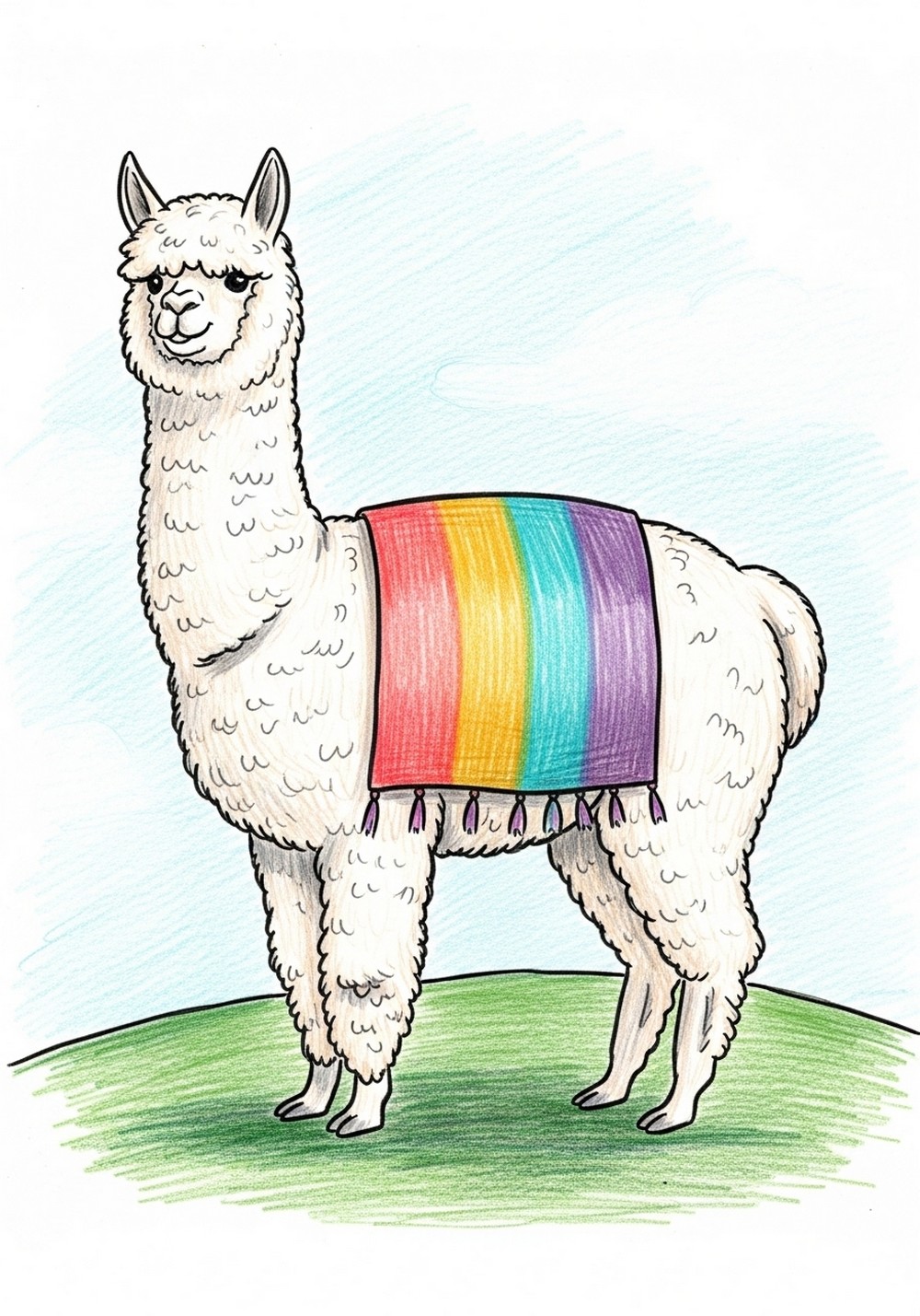 Fluffy Alpaca With Rainbow Blanket