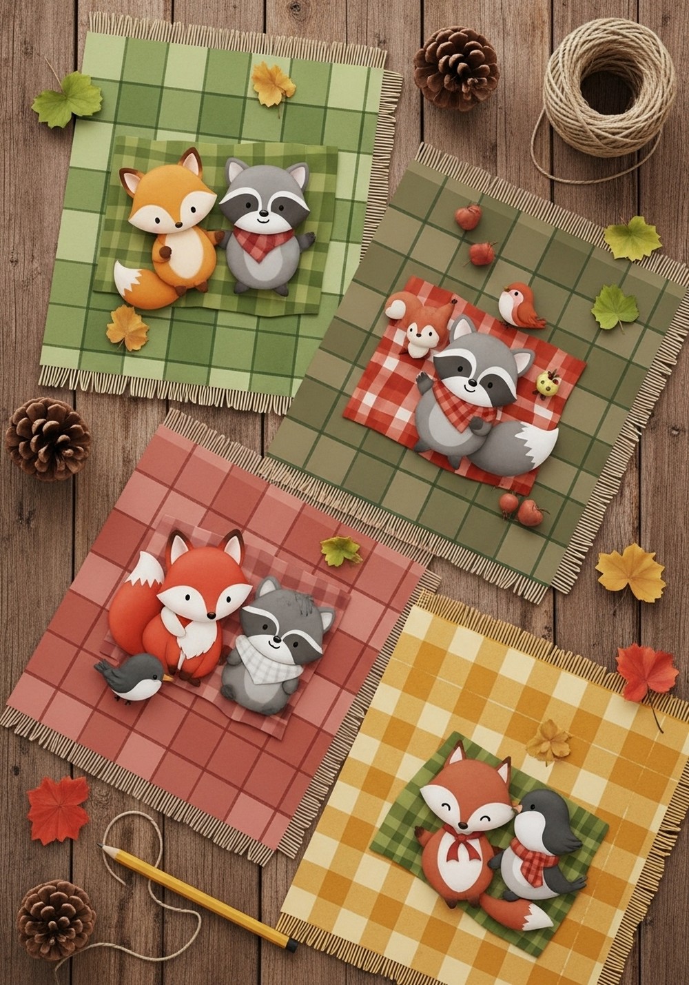 Forest Picnic Colored Kawaii Animals Friend Sheets