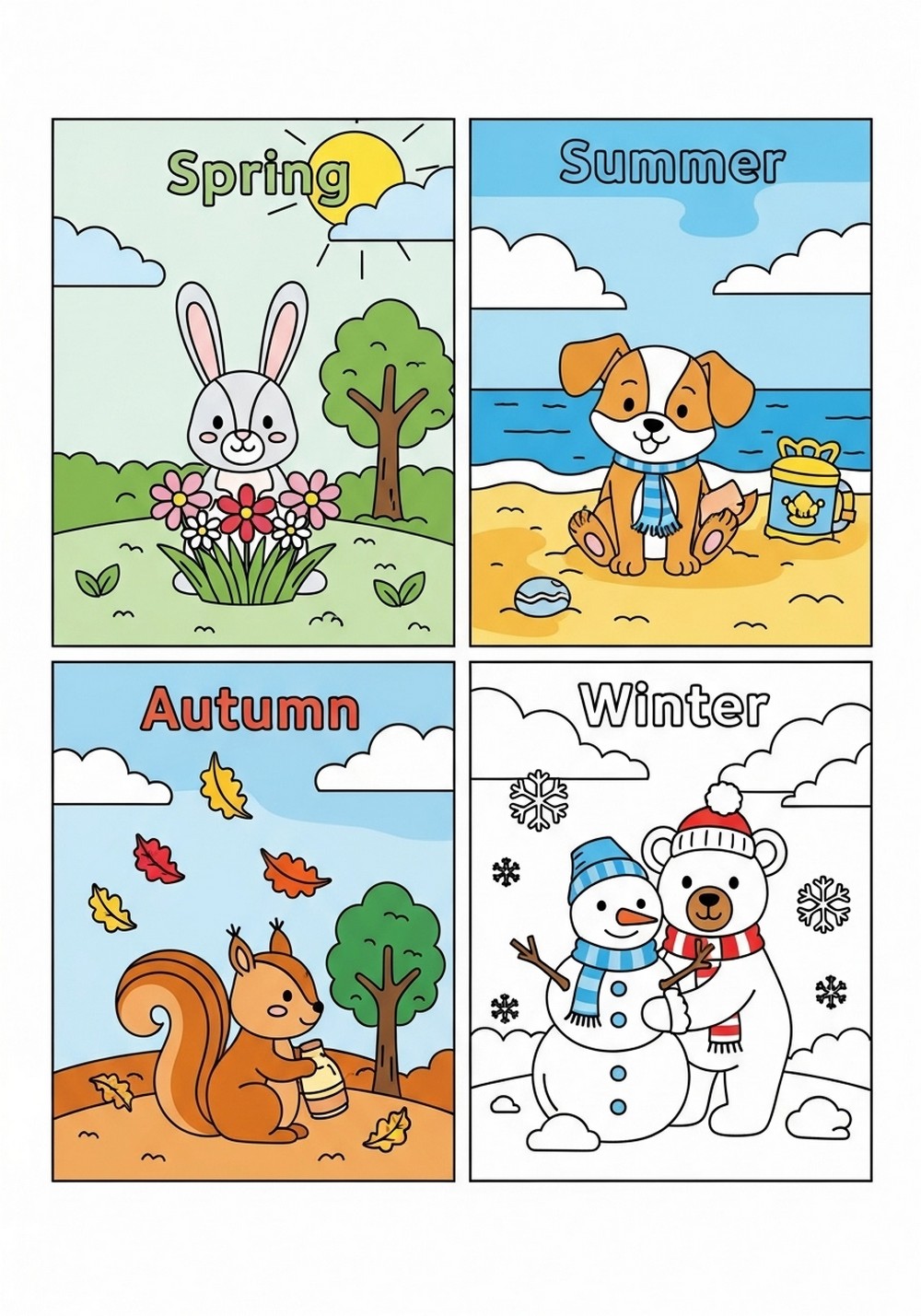 Four Seasons Cute Animal Scenes
