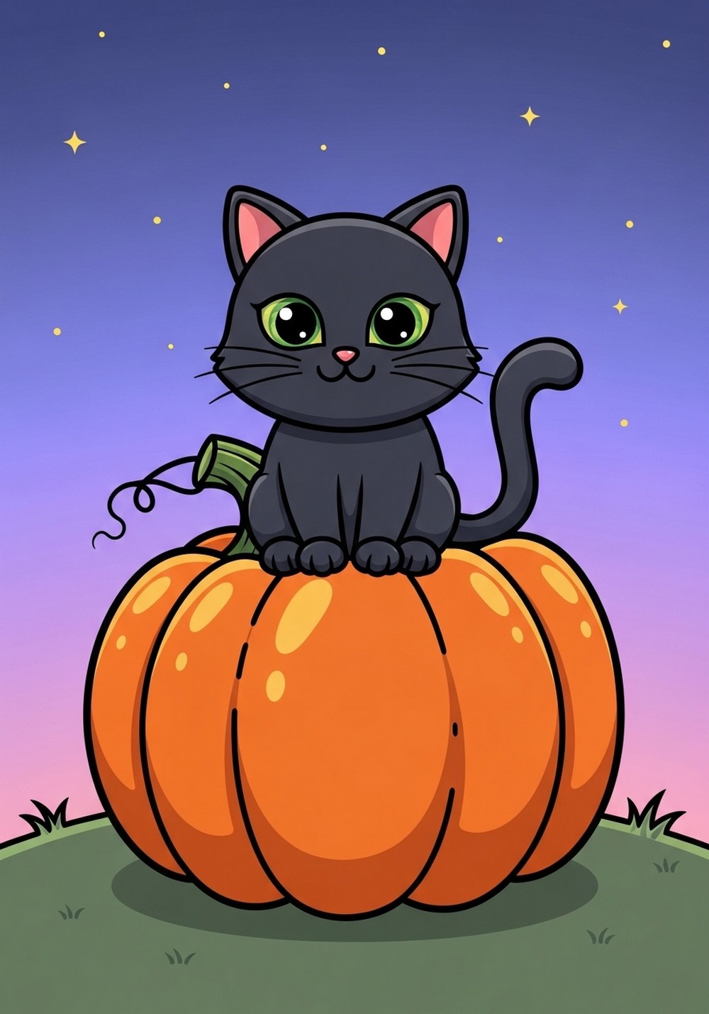 Friendly Cat Sitting On A Pumpkin