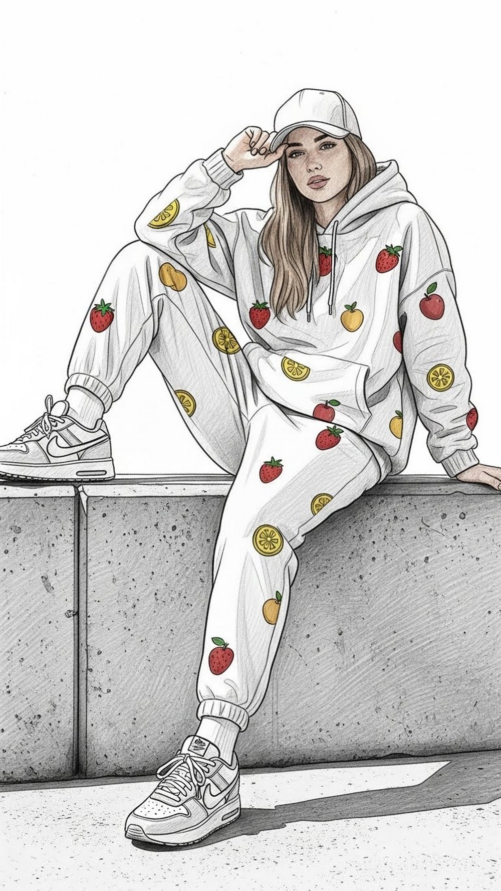 Fruit-Illustrated Hoodie and Joggers