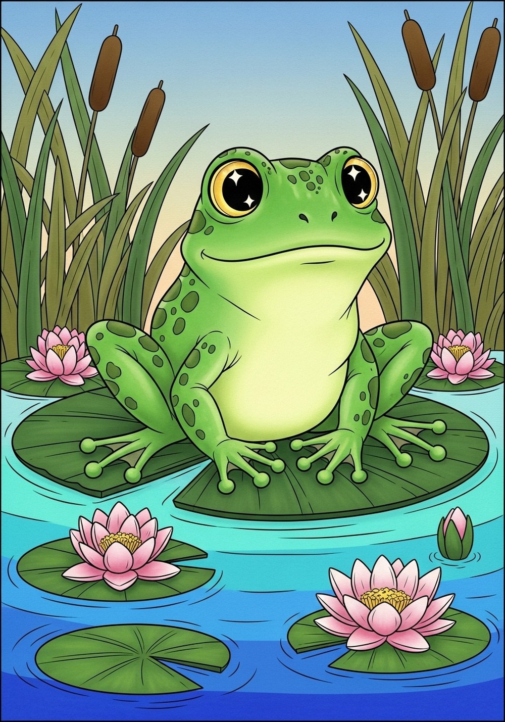 Funny Frog On Lily Pad