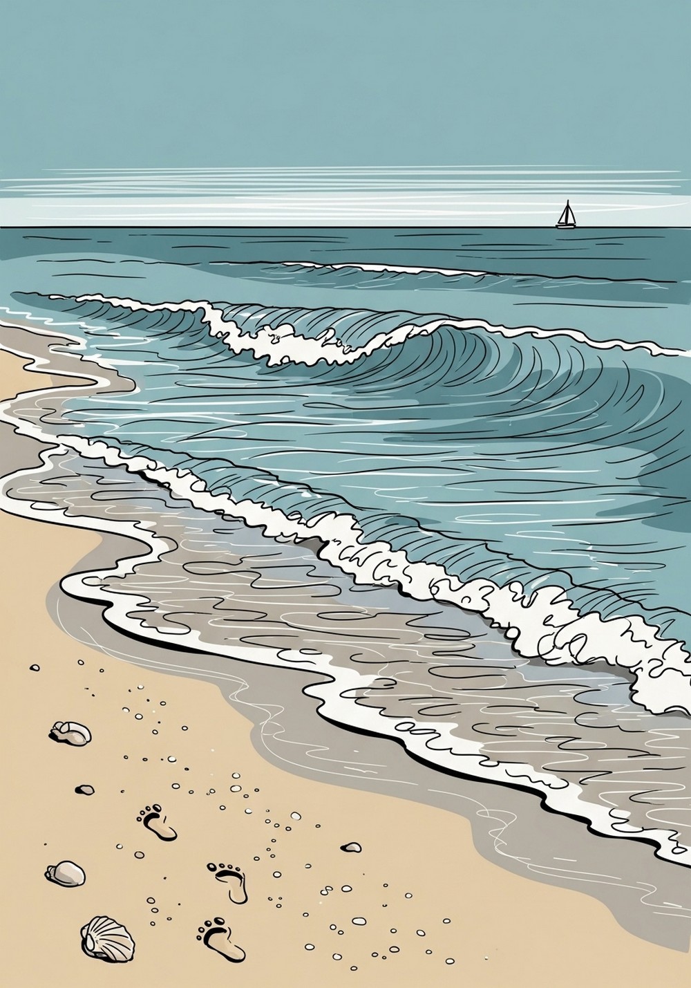 Gentle Ocean Waves And Shoreline