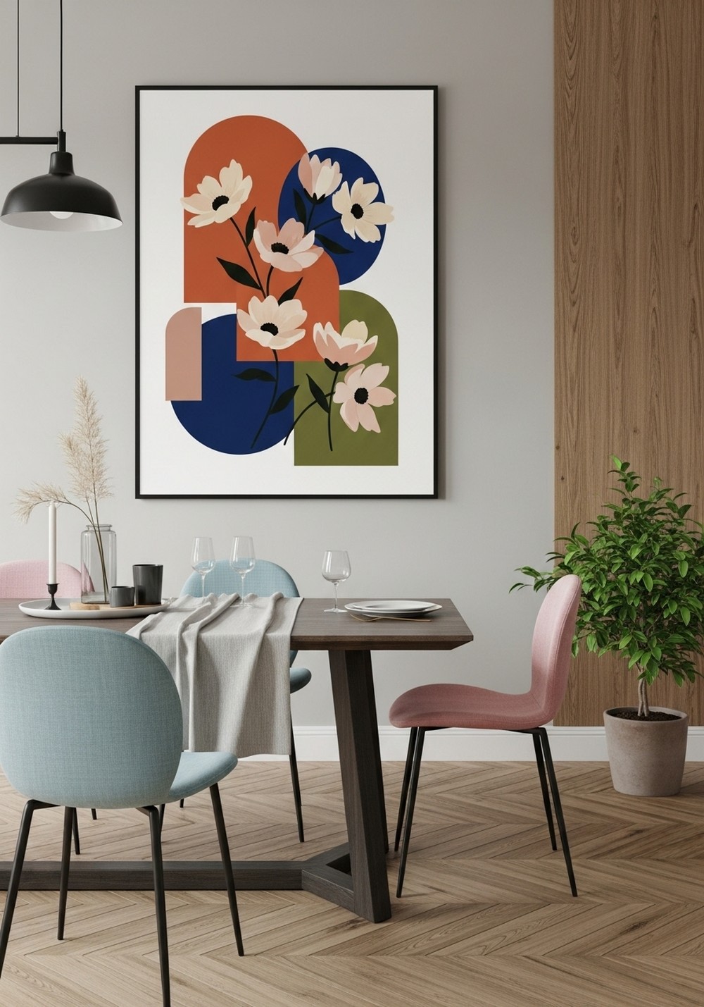 Geometric Overlay Modern Colorful Floral Wall Arts