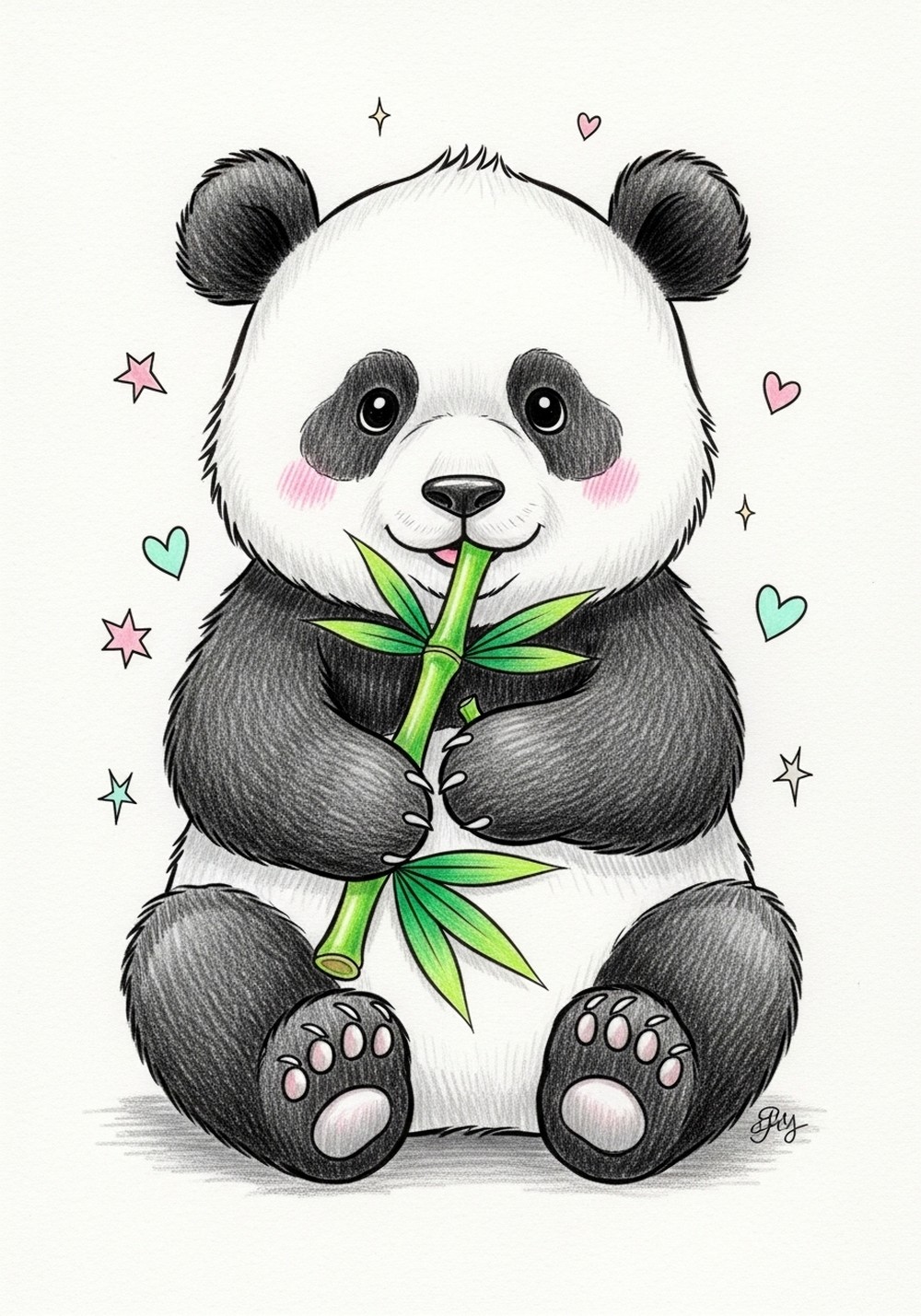 Happy Panda With Bamboo Snack