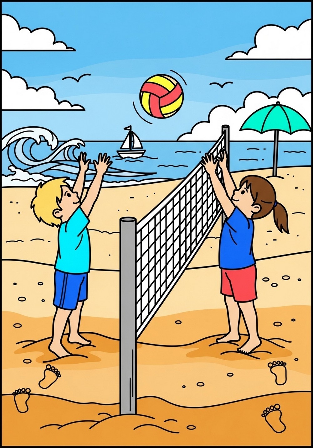 Kids Playing Beach Volleyball
