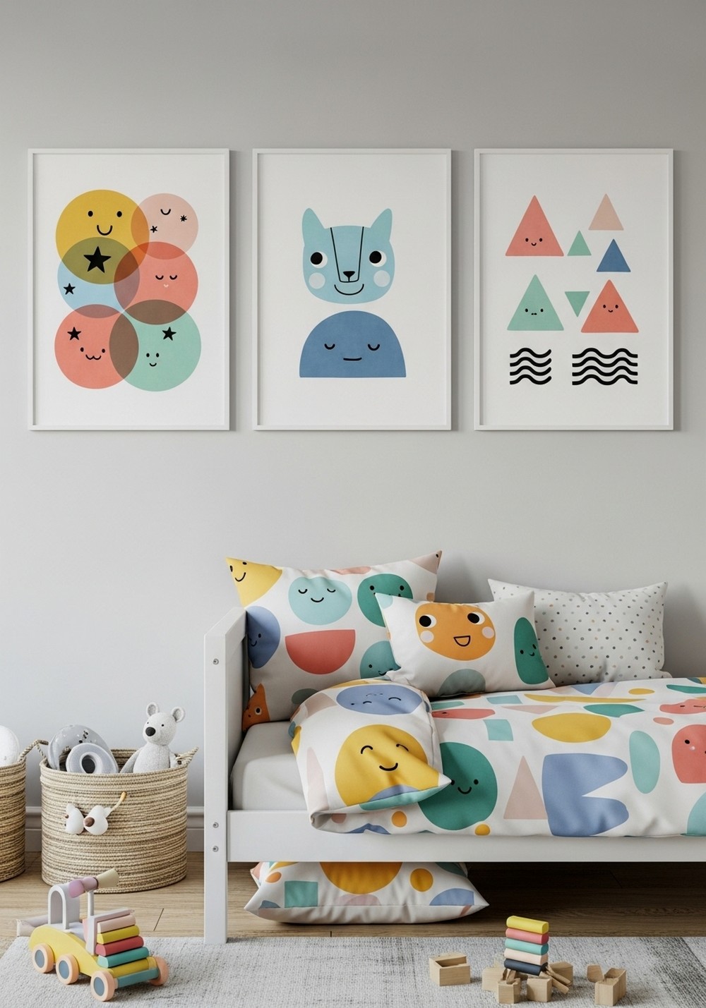 Kids’ Room Colored Wall Art With Playful Shapes