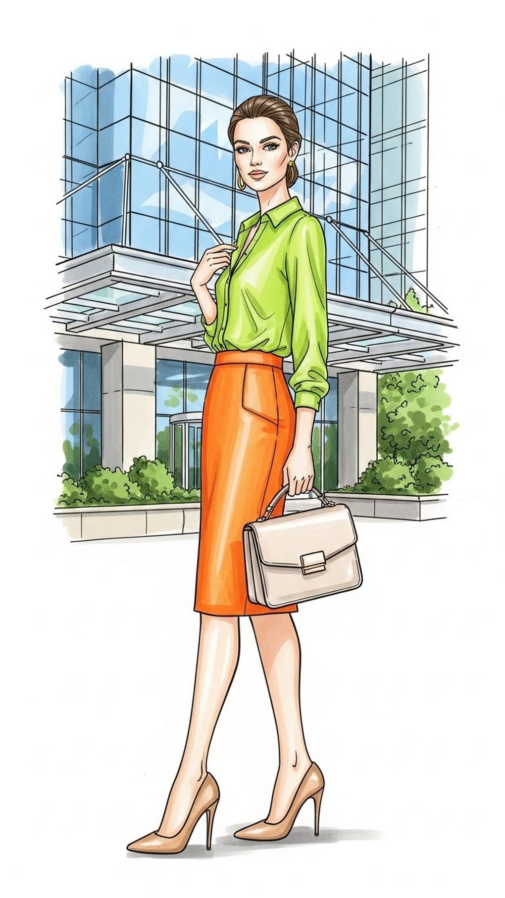 Lime and Orange Colorblock Office Look