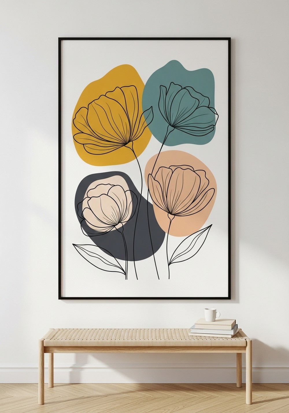 Line-Art Silhouette Modern Colorful Floral Wall Arts