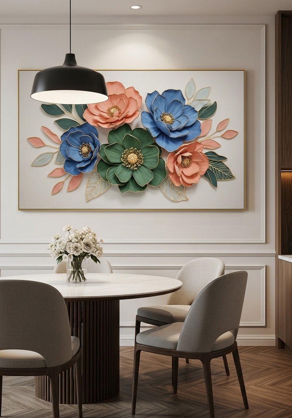 Metallic Foil Accent Modern Colorful Floral Wall Arts