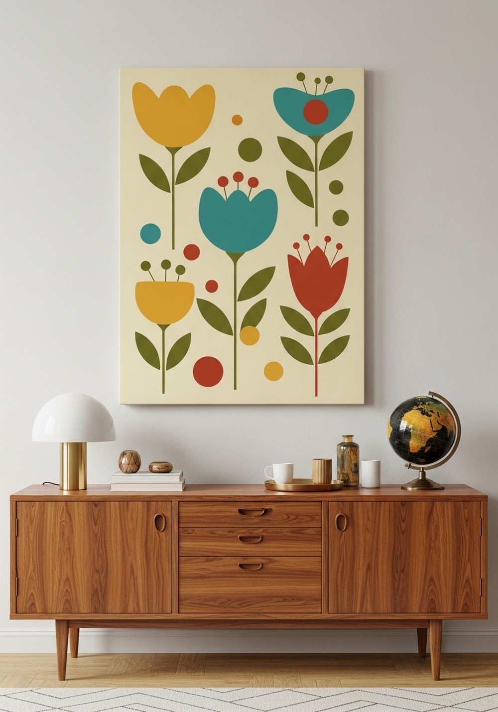 Mid-Century Style Modern Colorful Floral Wall Arts