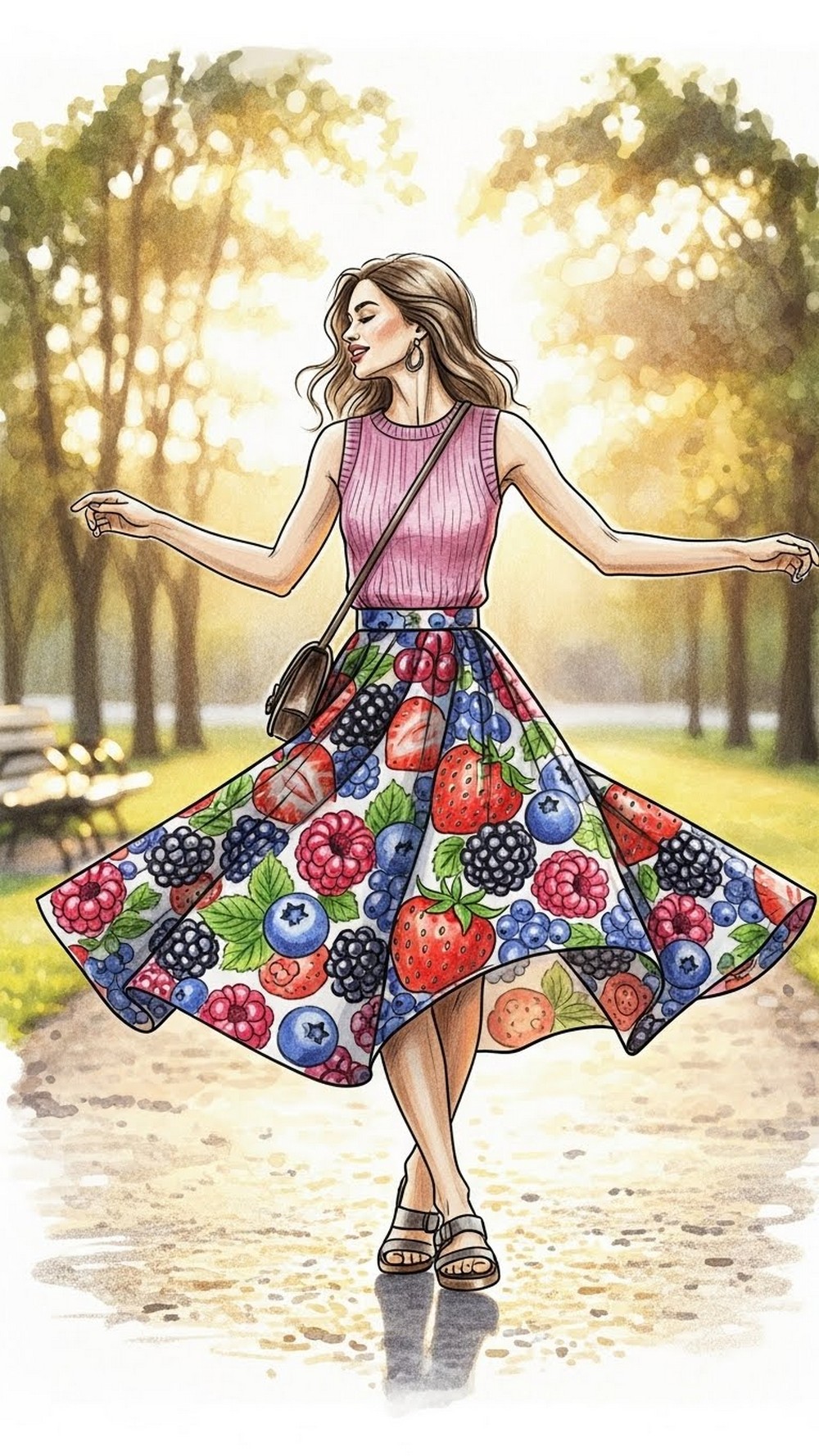 Mixed Berry Midi Skirt and Knit Tank