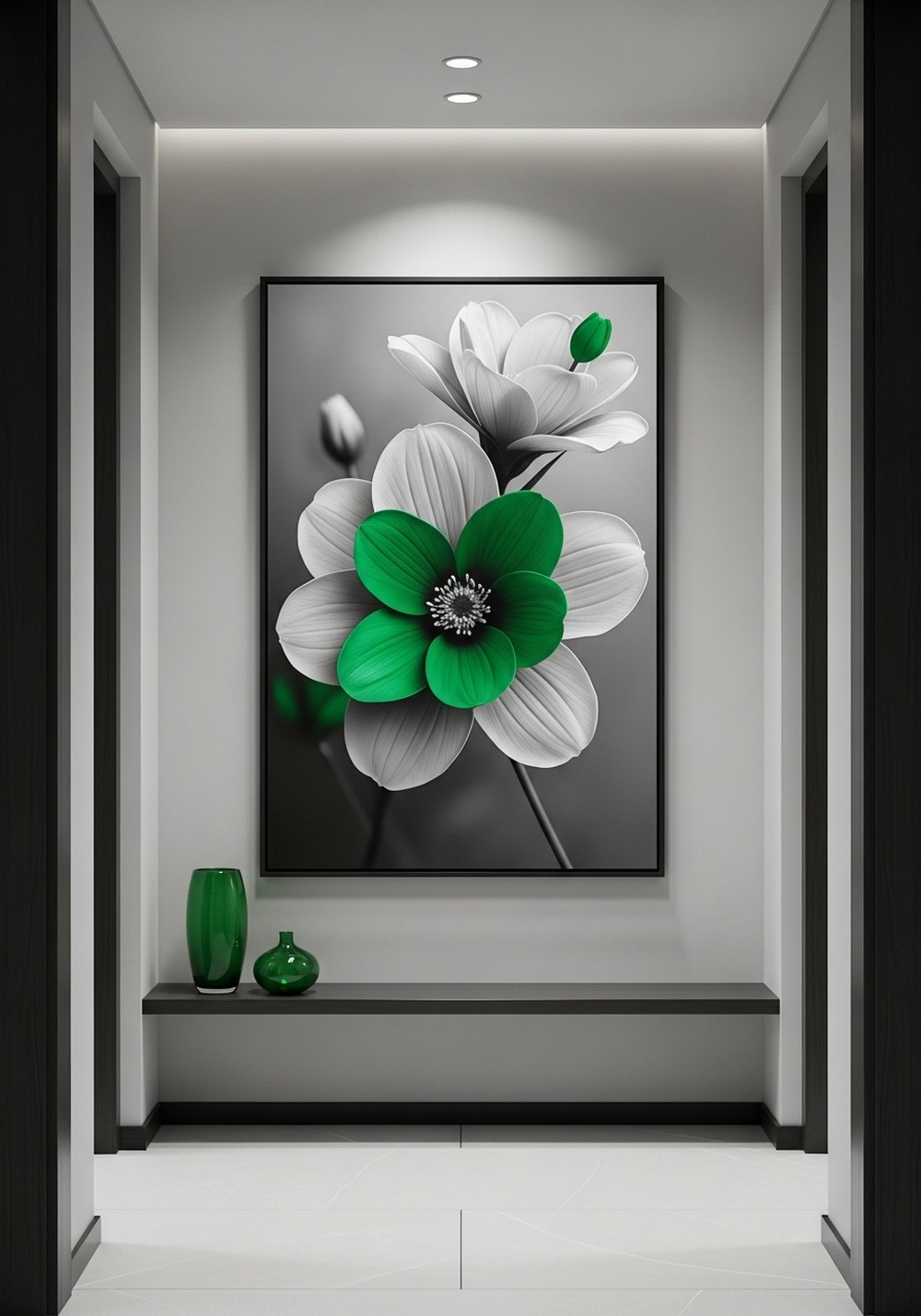 Monochrome Plus Accent Modern Colorful Floral Wall Arts