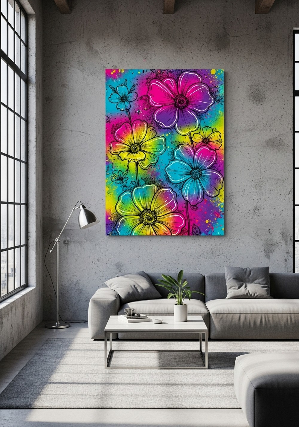 Neon Pop Graffiti Modern Colorful Floral Wall Arts