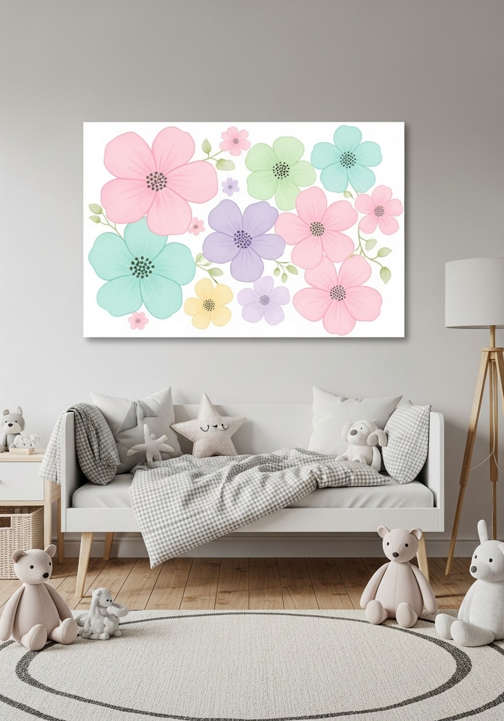 Nursery-Friendly Pastel Colored Flower Wall Art For Kids’ Rooms