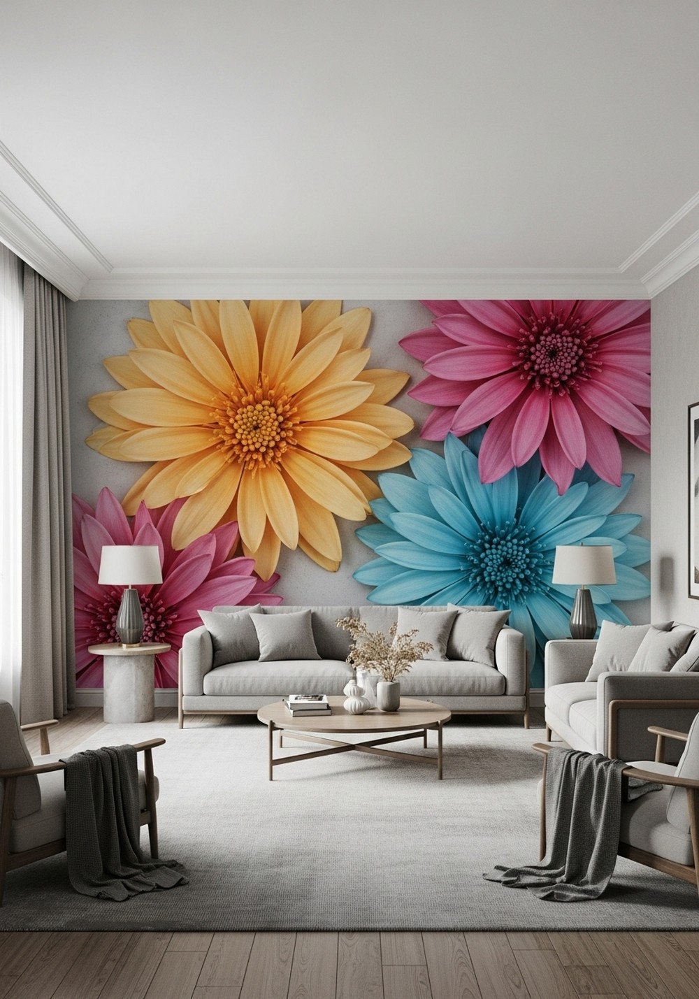 Oversized Colored Flower Wall Mural For Statement Walls