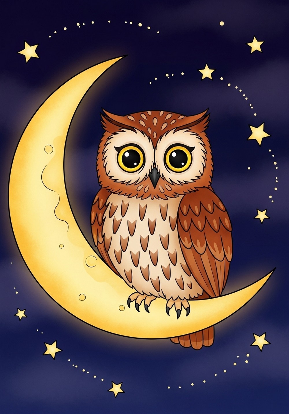Owl On A Crescent Moon