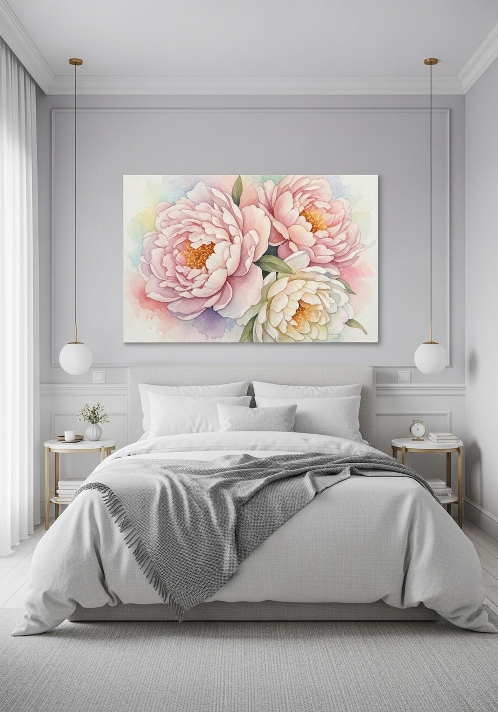 Pastel Peony Colored Flower Wall Art For Soft Romantic Decor