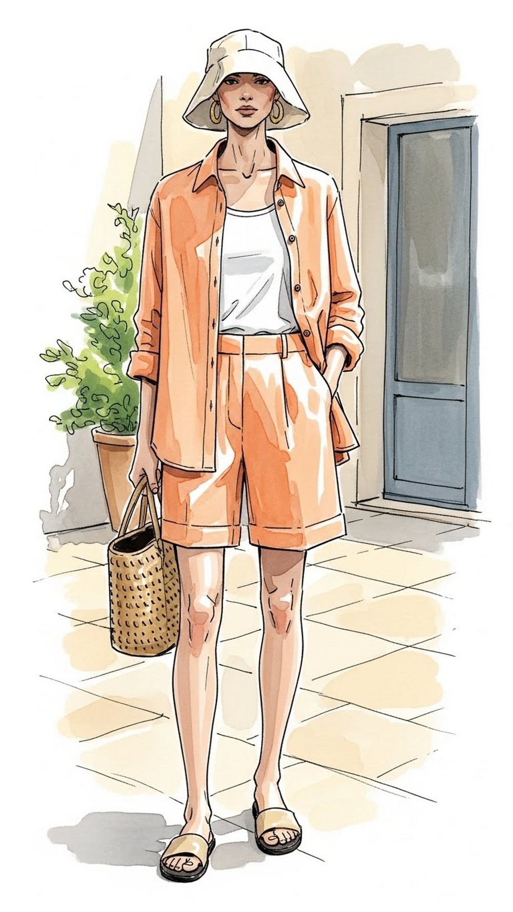 Peachy Linen Set for Hot Days