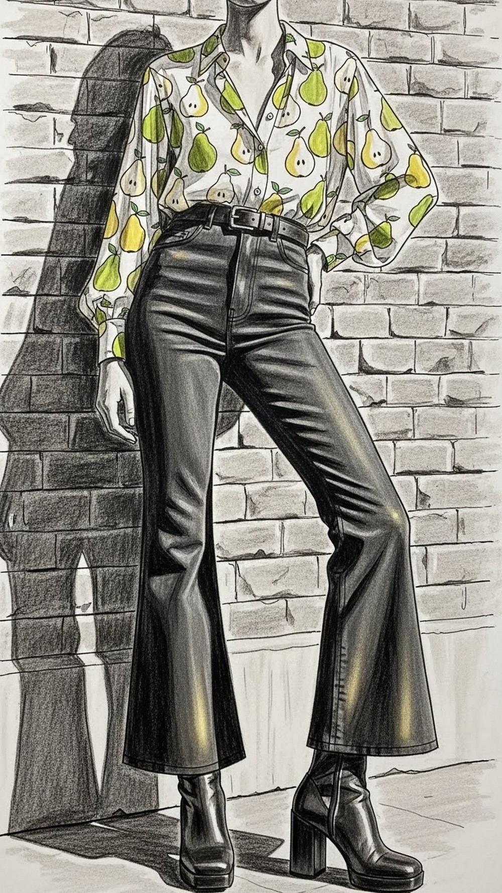 Pear Print Blouse and Flared Jeans