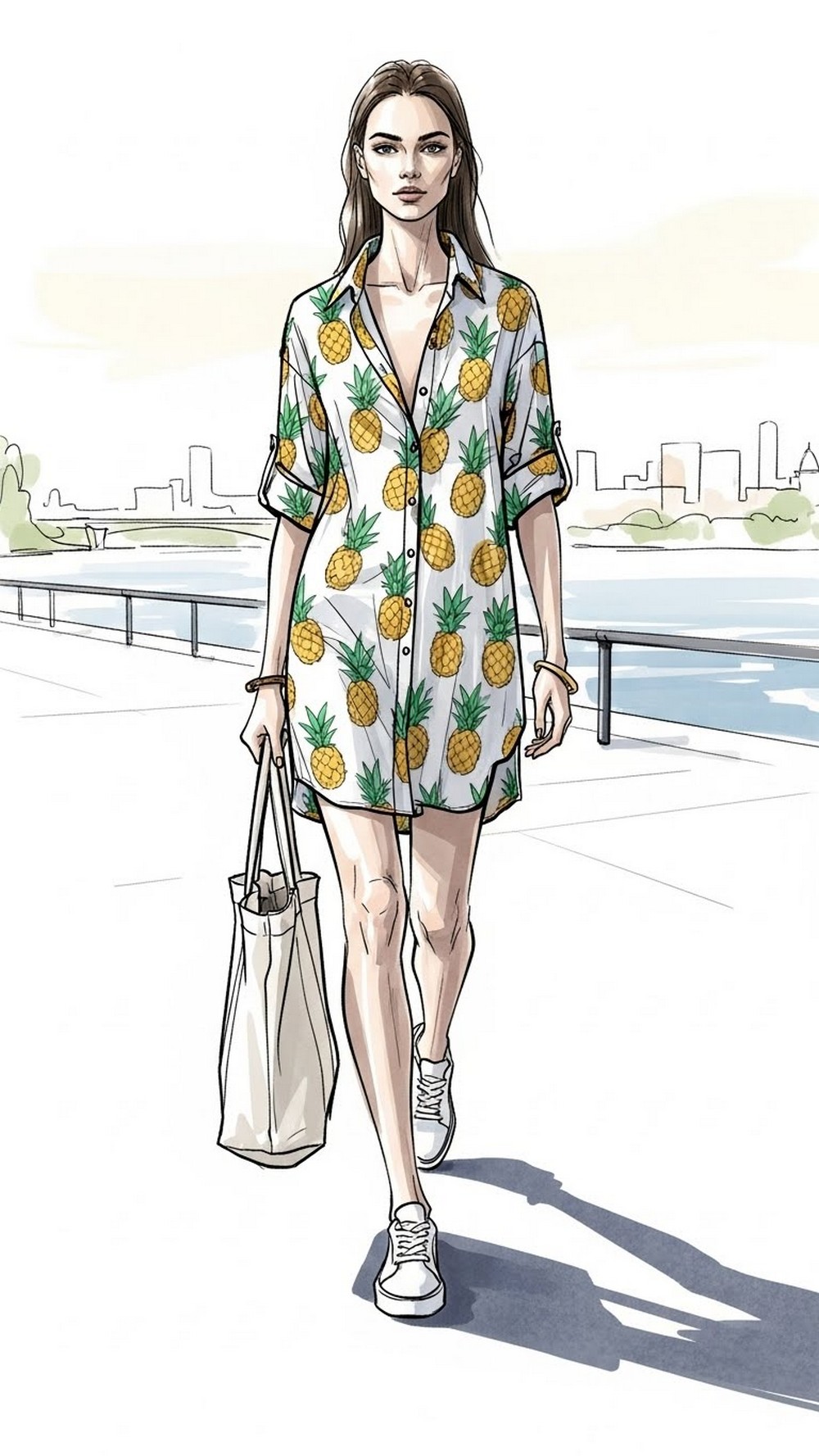 Pineapple Shirt Dress with Sneakers