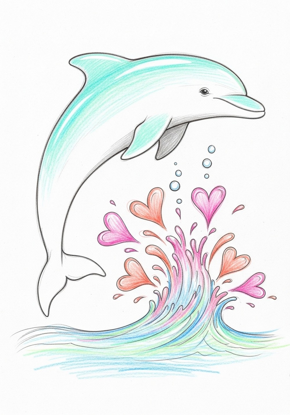 Playful Dolphin Splashing Hearts