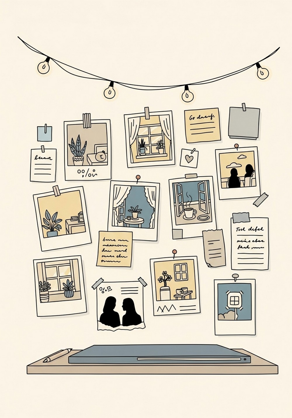 Polaroids, Notes, And Fairy Lights Wall