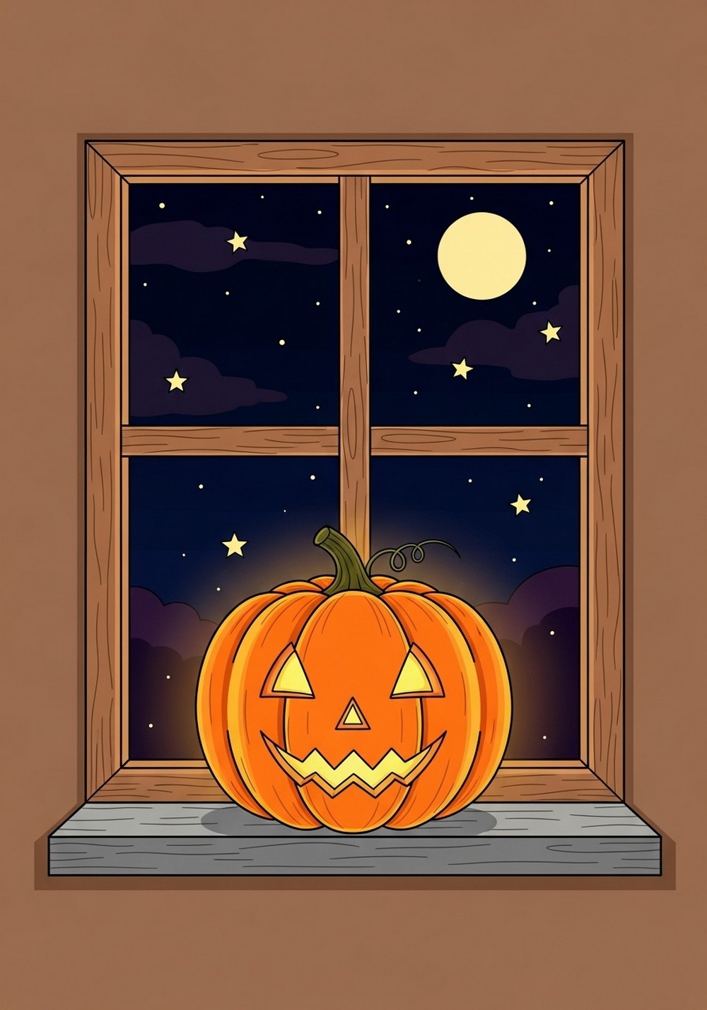 Pumpkin In A Window At Night