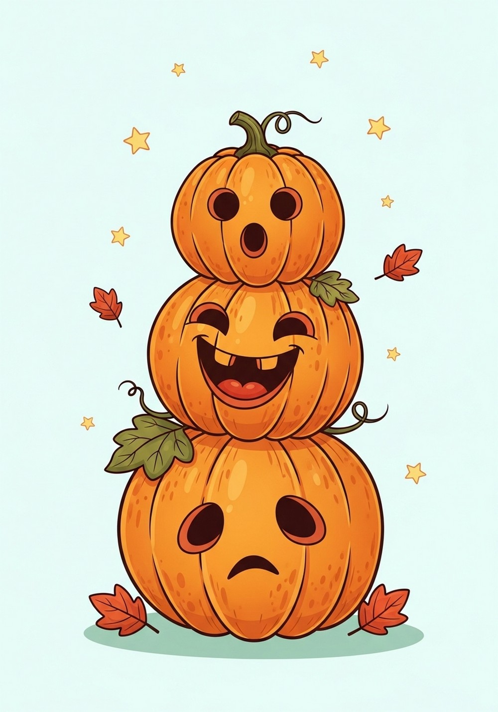 Pumpkin Stack With Funny Faces