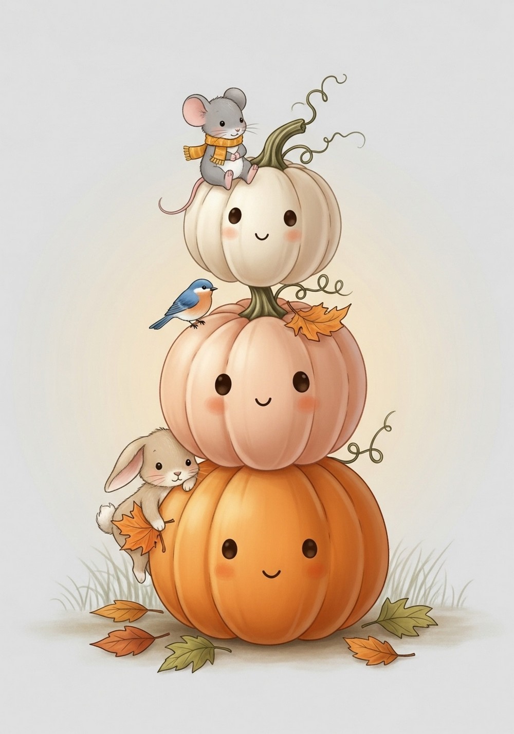 Pumpkin Stack With Tiny Animal Friends