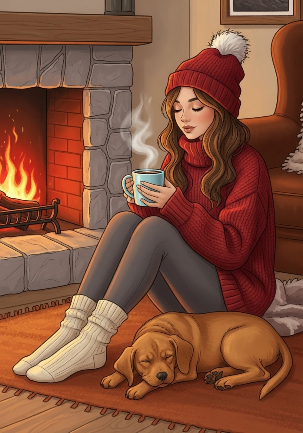 Puppy By The Fire