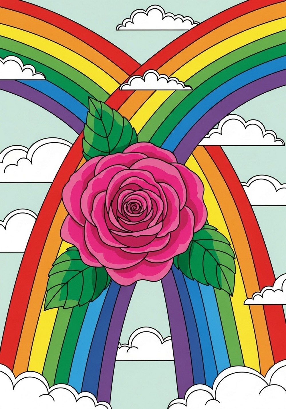 Rainbow Background Rose Drawing