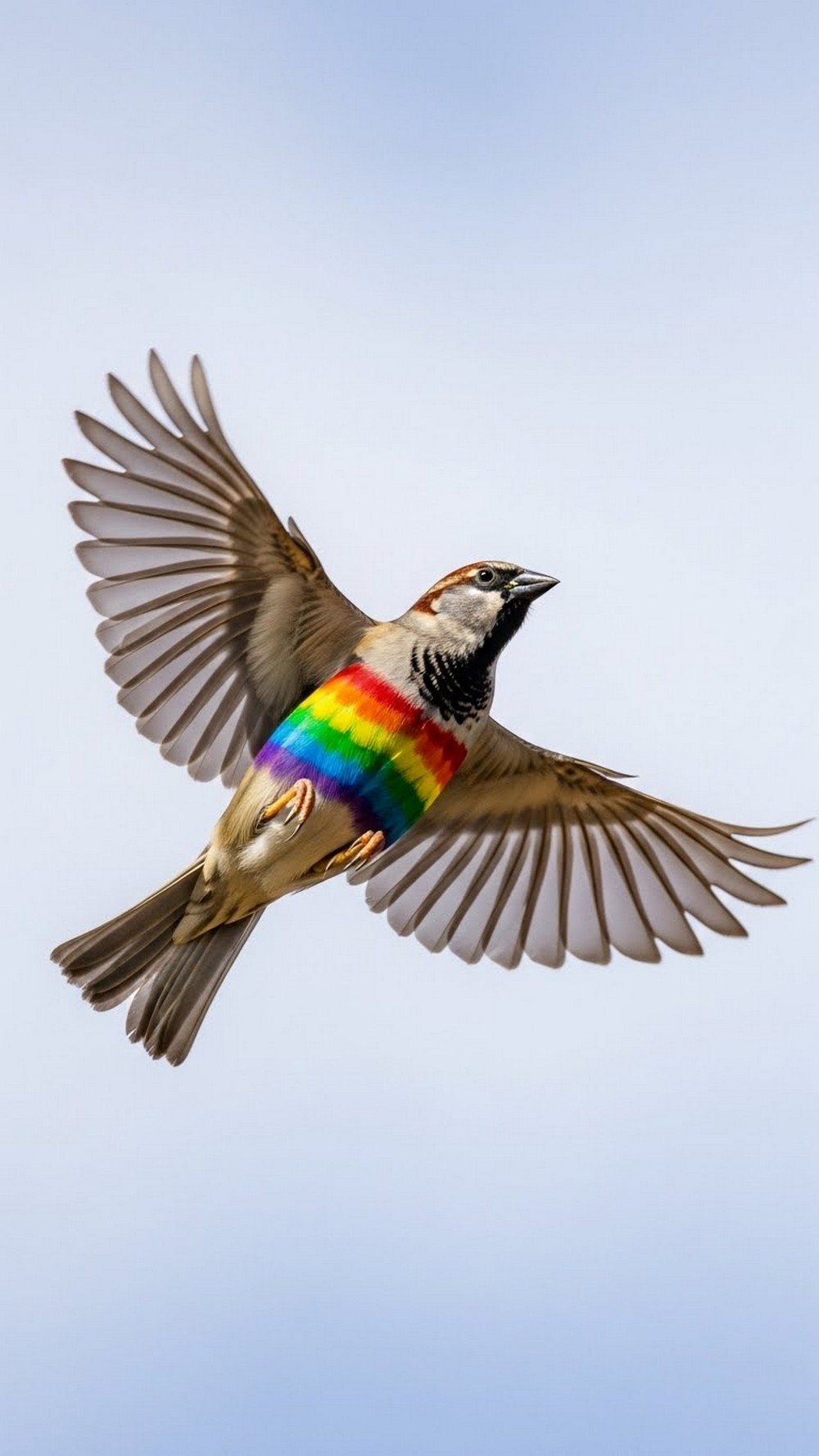 Rainbow-Chested Sparrow in Flight