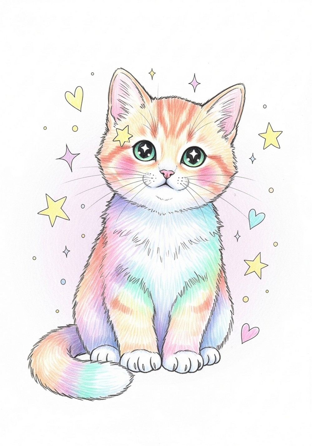 Rainbow Pastel Kitten Sketch