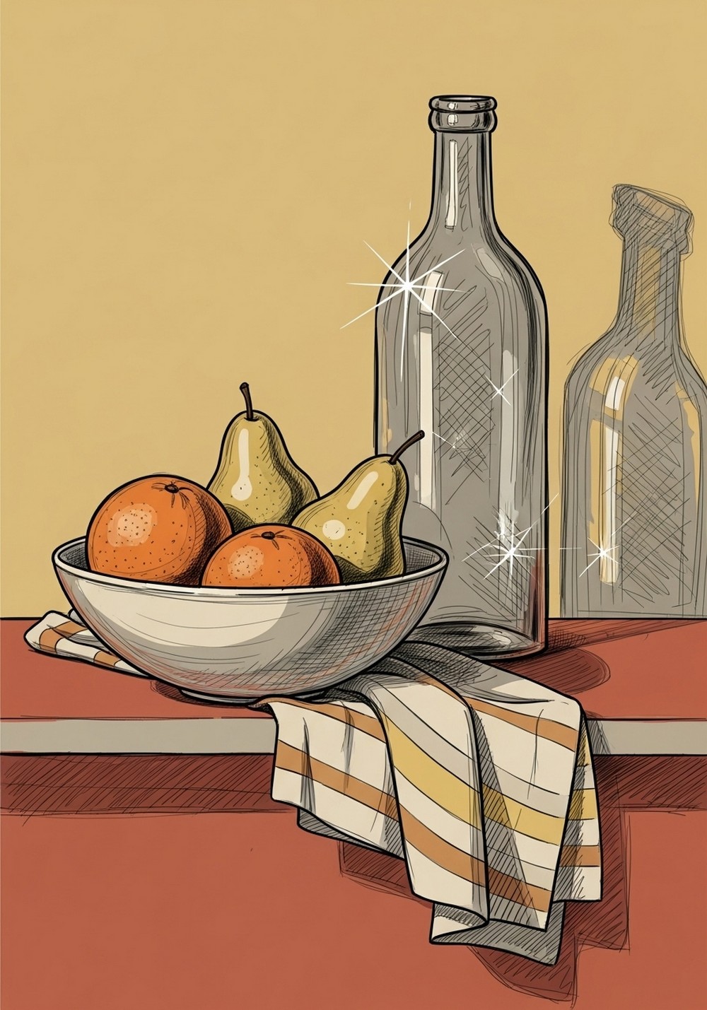 Retro Still Life With Fruit And Glass
