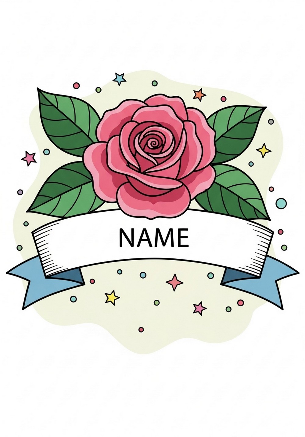 Rose With Name Banner Coloring Page