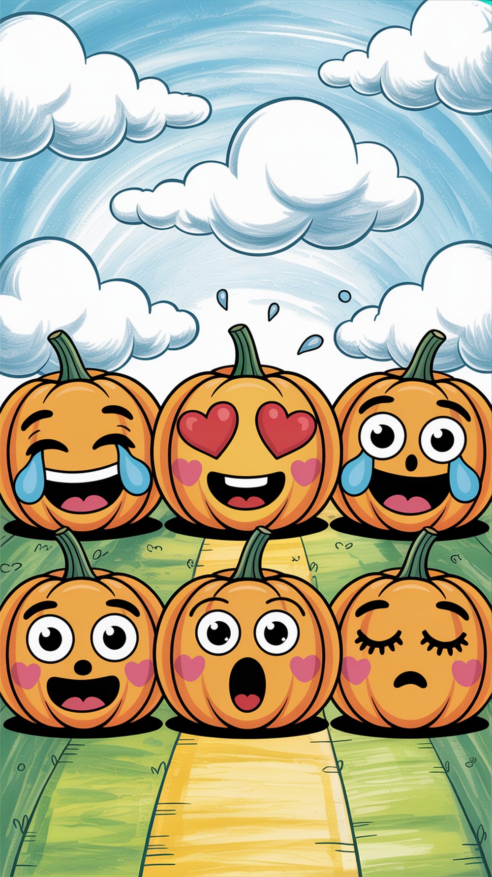 Row Of Emoji-Style Pumpkin Faces