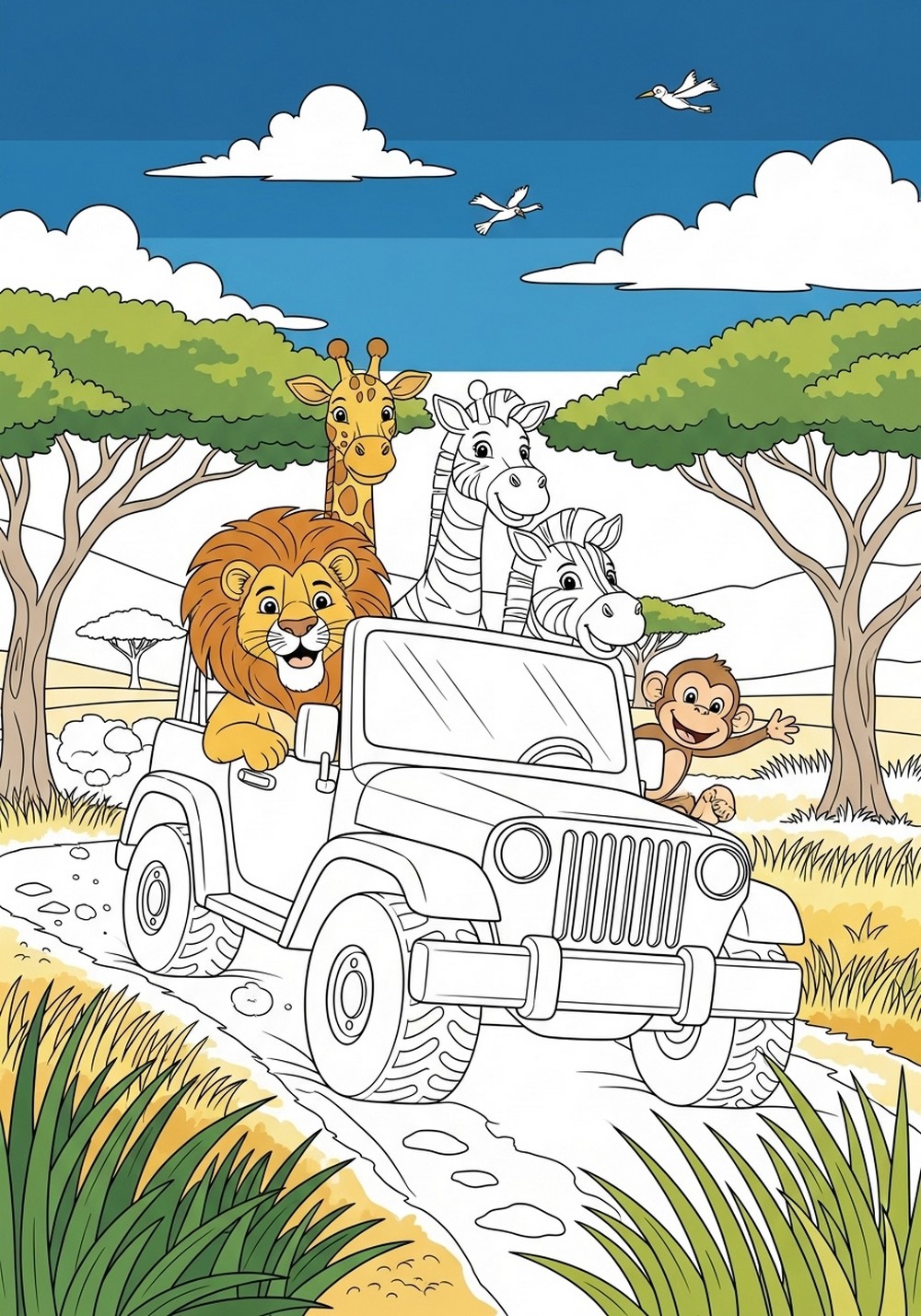 Safari Animals Riding In A Jeep