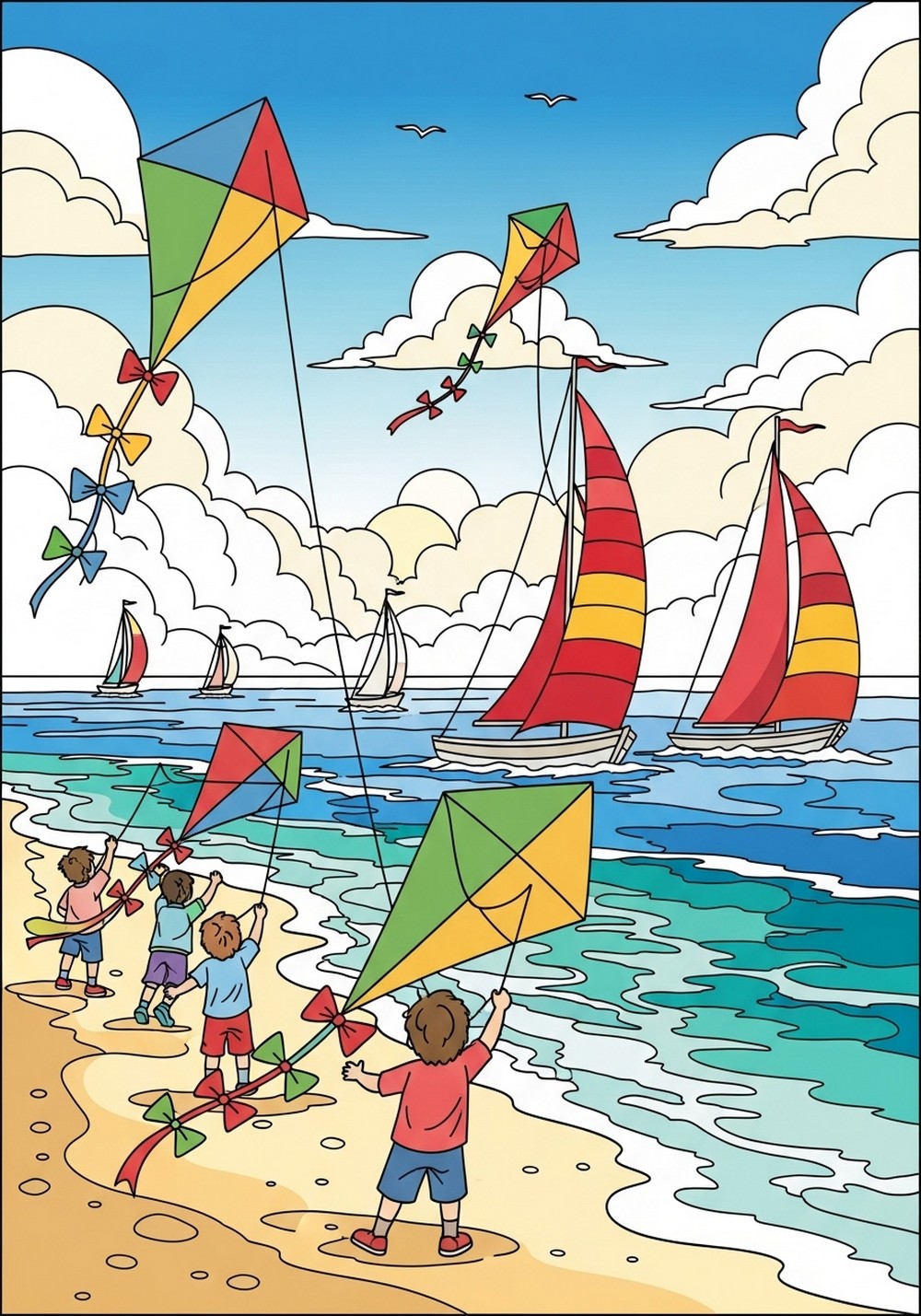Sailboats And Kites On Windy Day