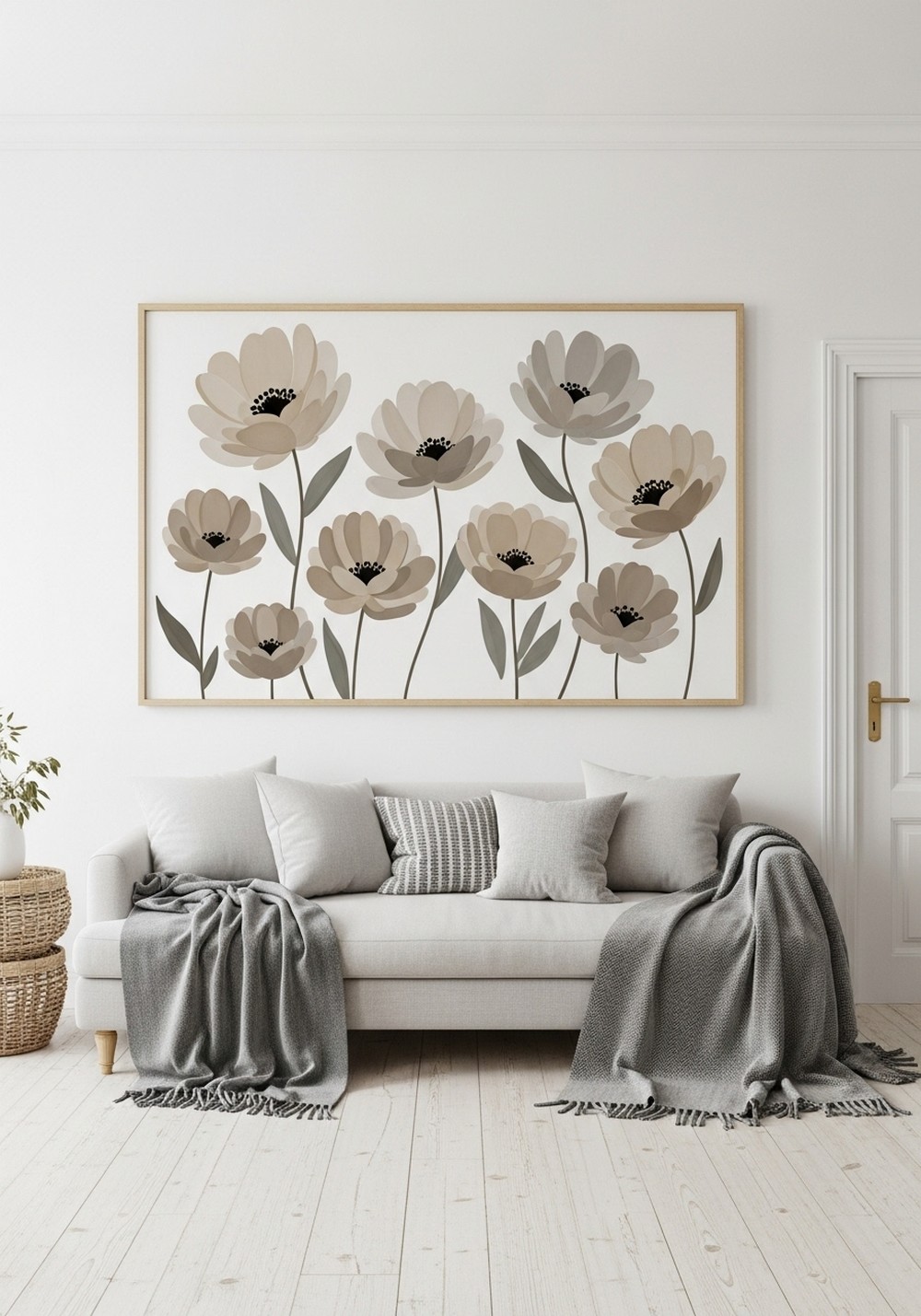 Scandinavian Neutral Colored Flower Wall Art For Simple Decor