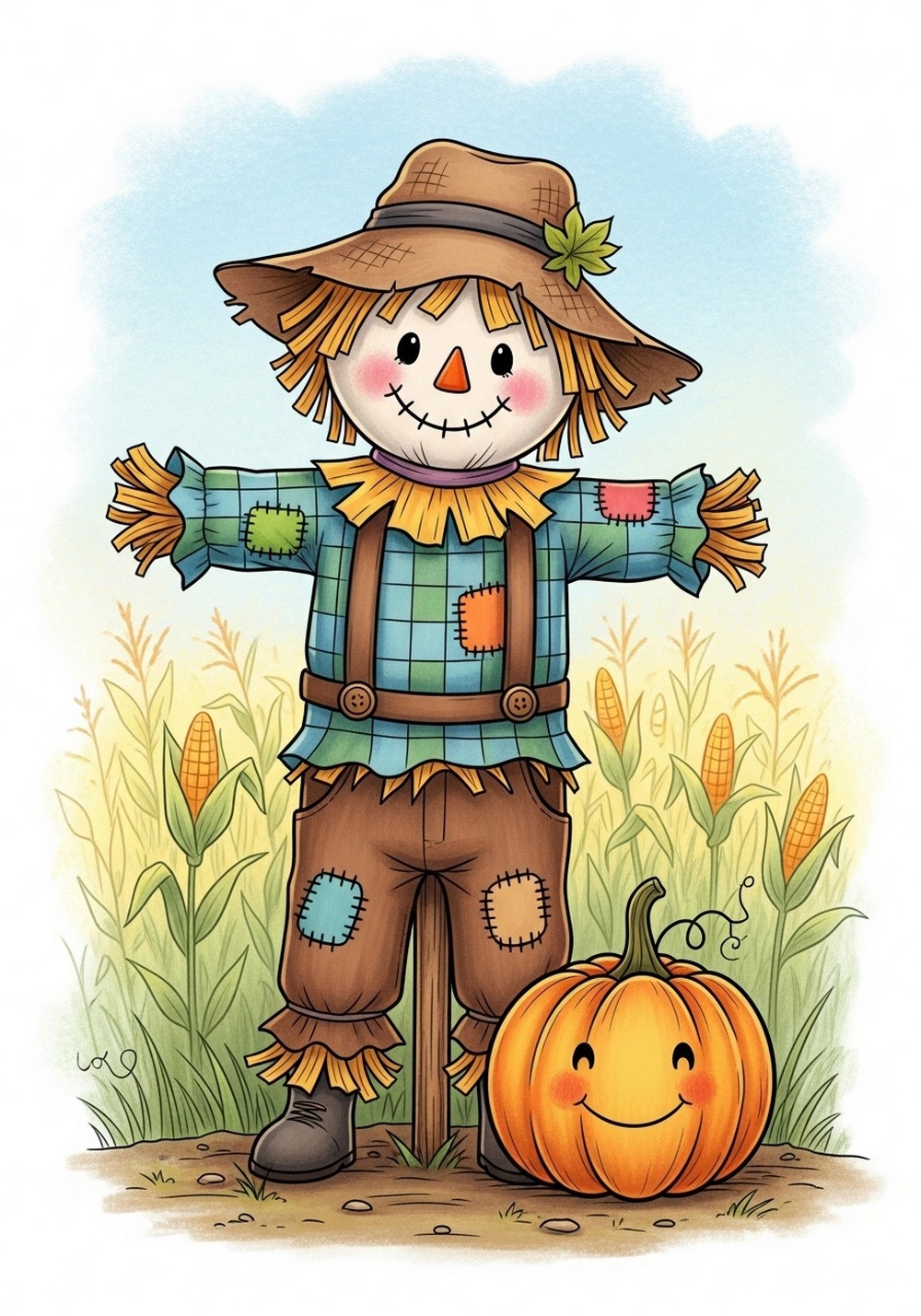 Scarecrow With Pumpkin Friend