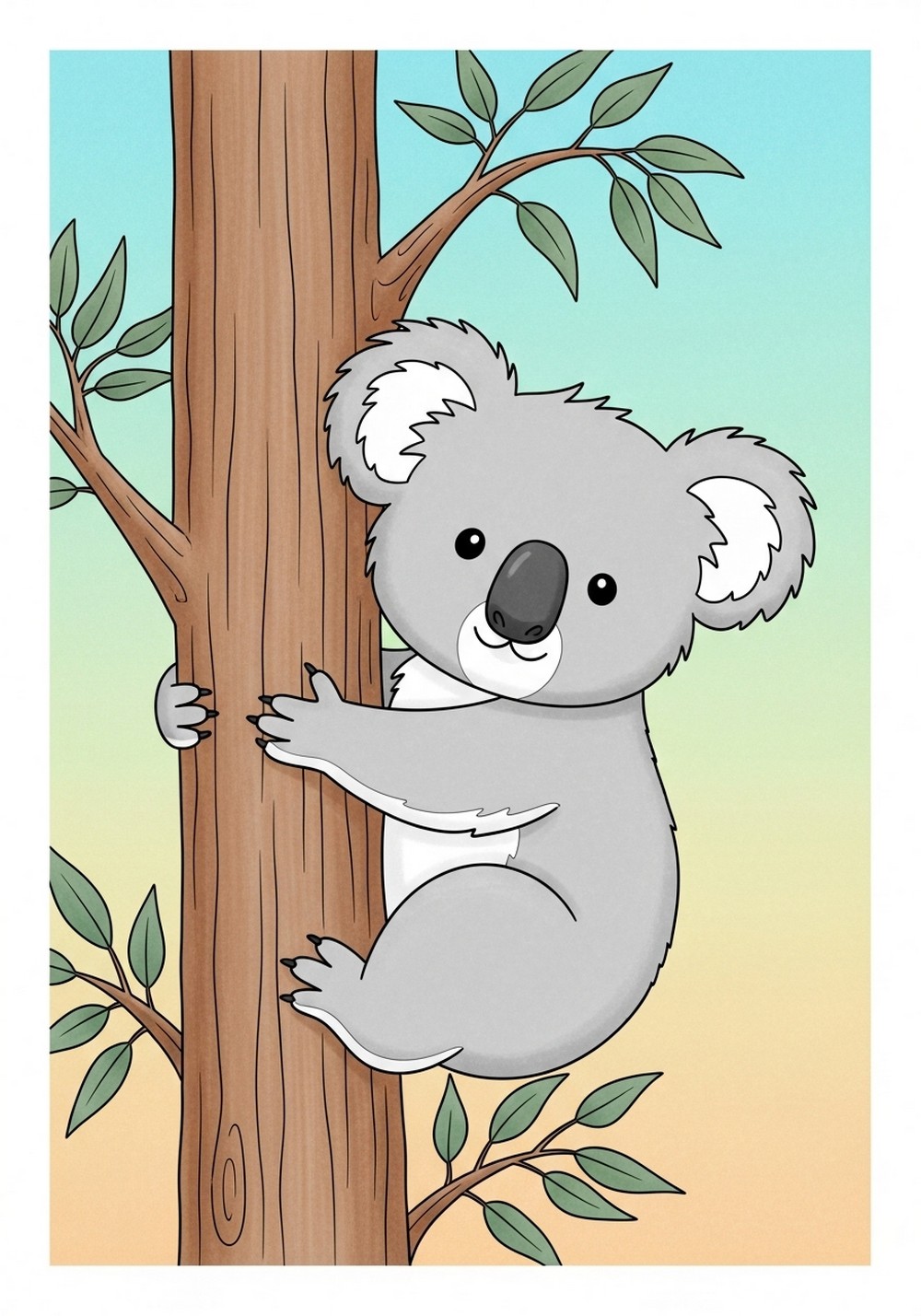 Simple Koala Hugging A Tree Drawing