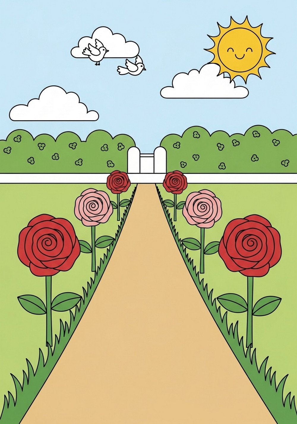 Simple Rose Garden Path Scene